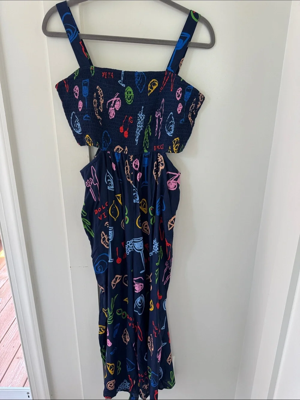 NWT Anthropologie Calendine Jordan Nickson Square-Neck Smocked Cutout Jumpsuit S